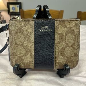 Coach  Signature Canvas/ Leather Wristlet Wallet